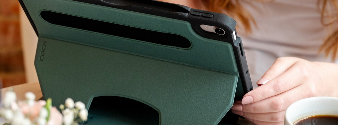 A person using an Apple Pencil on an iPad in a ZUGU case