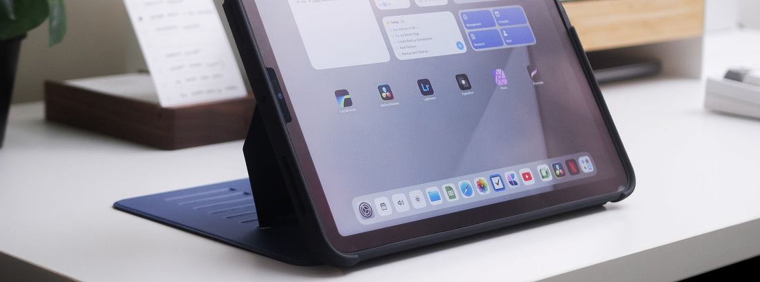 iPad in a ZUGU case standing on a table