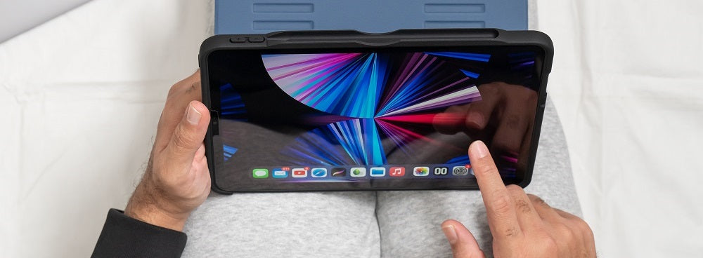 iPad settings on lap with ZUGU case